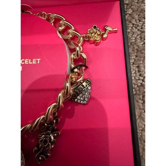 NWT Ed Hardy Gold Tone Charm Bracelet Round Watch Tattoo Charms - Picture 5 of 6